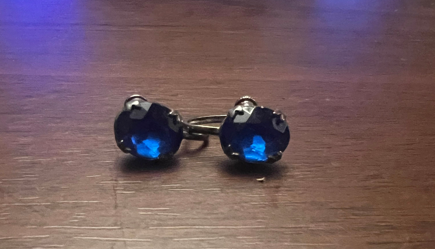 Vintage Blue Stone Screw Back Earrings