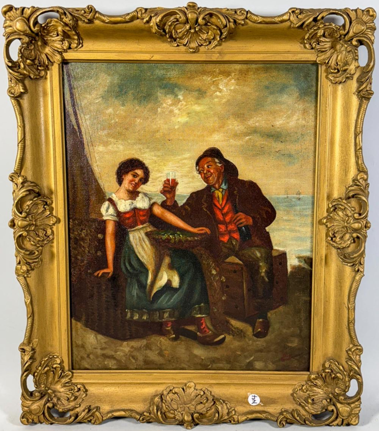 Old Sailor & Maiden Victorian Oil Painting