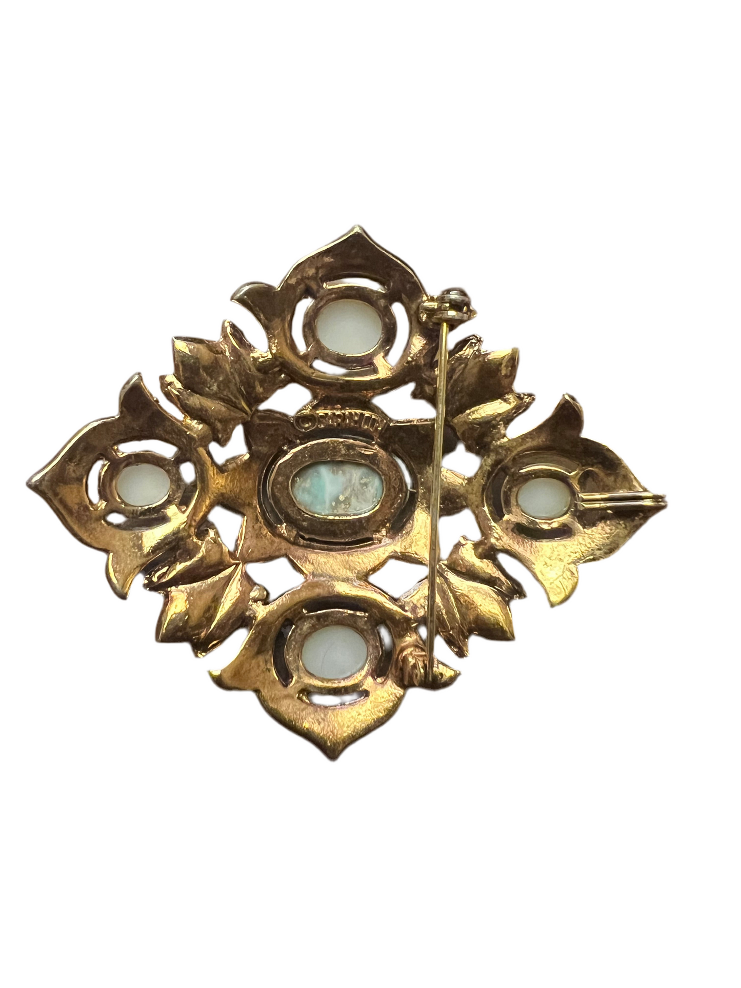 Sarah Coventry Gold-Toned, Faux Pearl and Turquoise Brooch