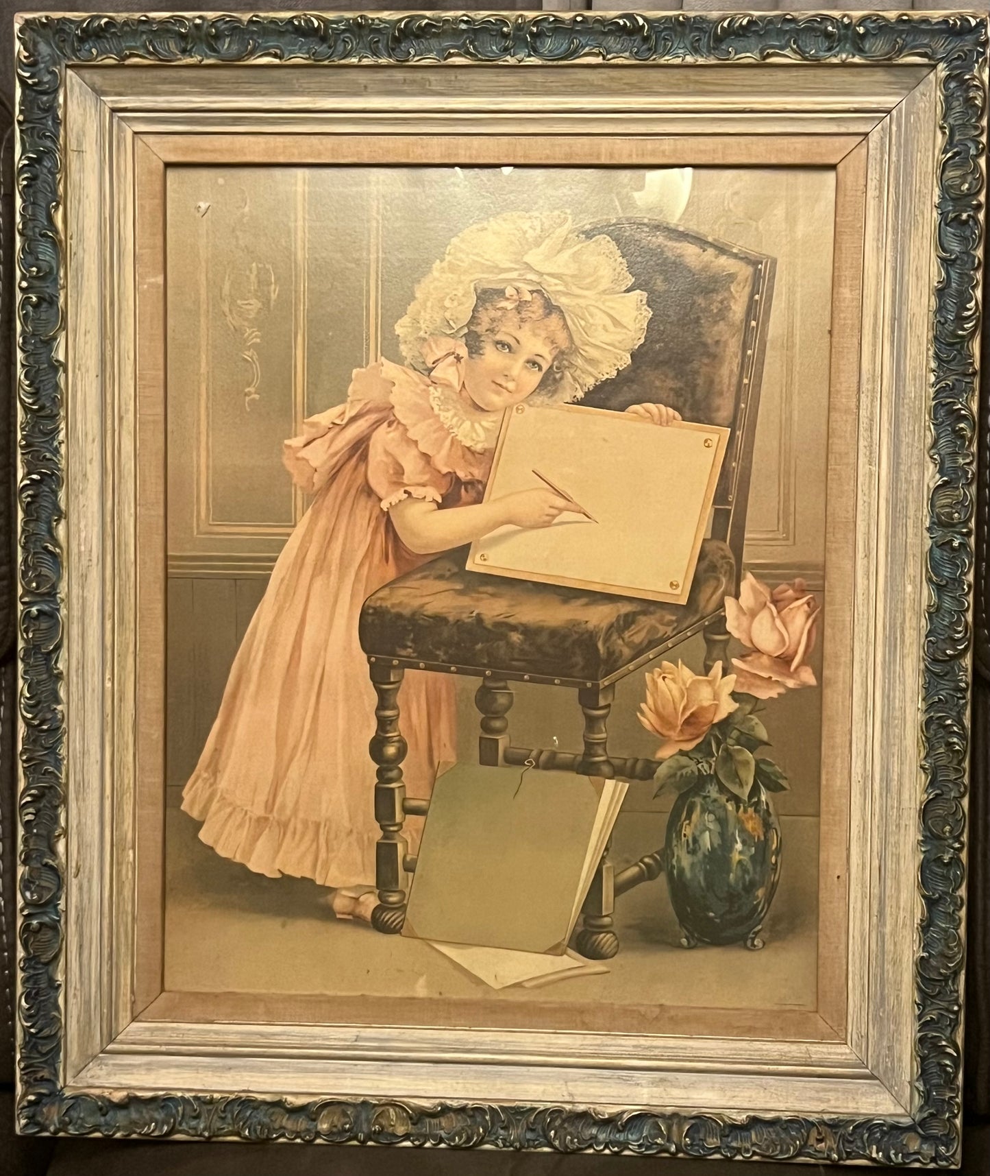 Edwardian Era Girl Print in Antique Frame
