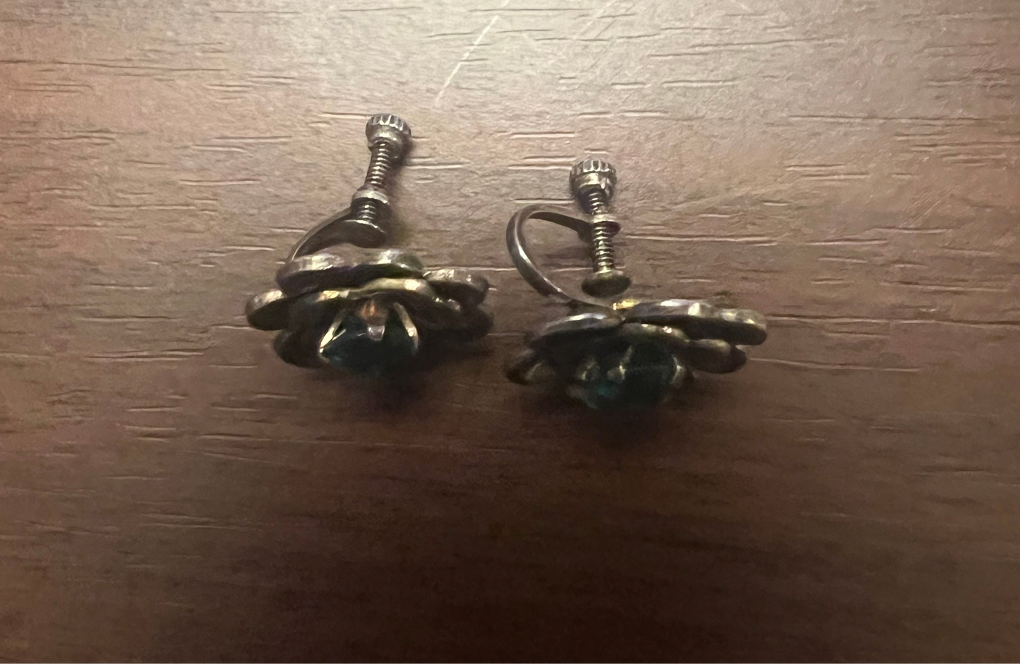 Floral Green Stone Screw Back Earrings