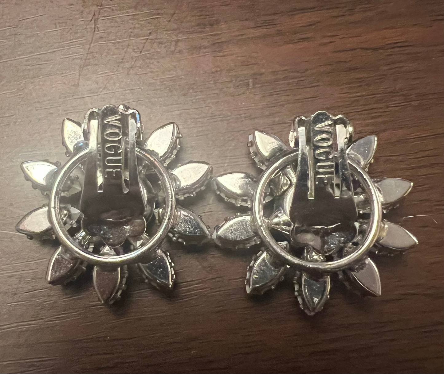 Vogue Aurora Borealis Rhinestone Floral Clip Earrings
