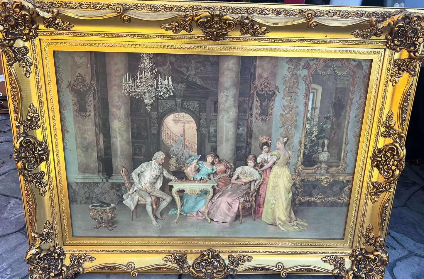 The Chess Game by Francesco Beda, Textured Lithograph