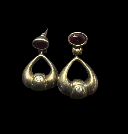 Gold-Plated Ruby Red Drop Earrings