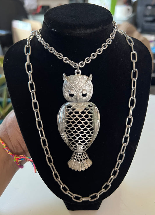 Tancer II Owl Pendant Double Chain Necklace
