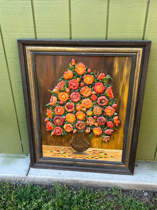 Vintage Handmade Framed Floral Wall Art