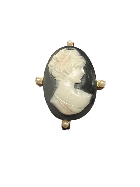 Vintage Cameo with Faux Pearls