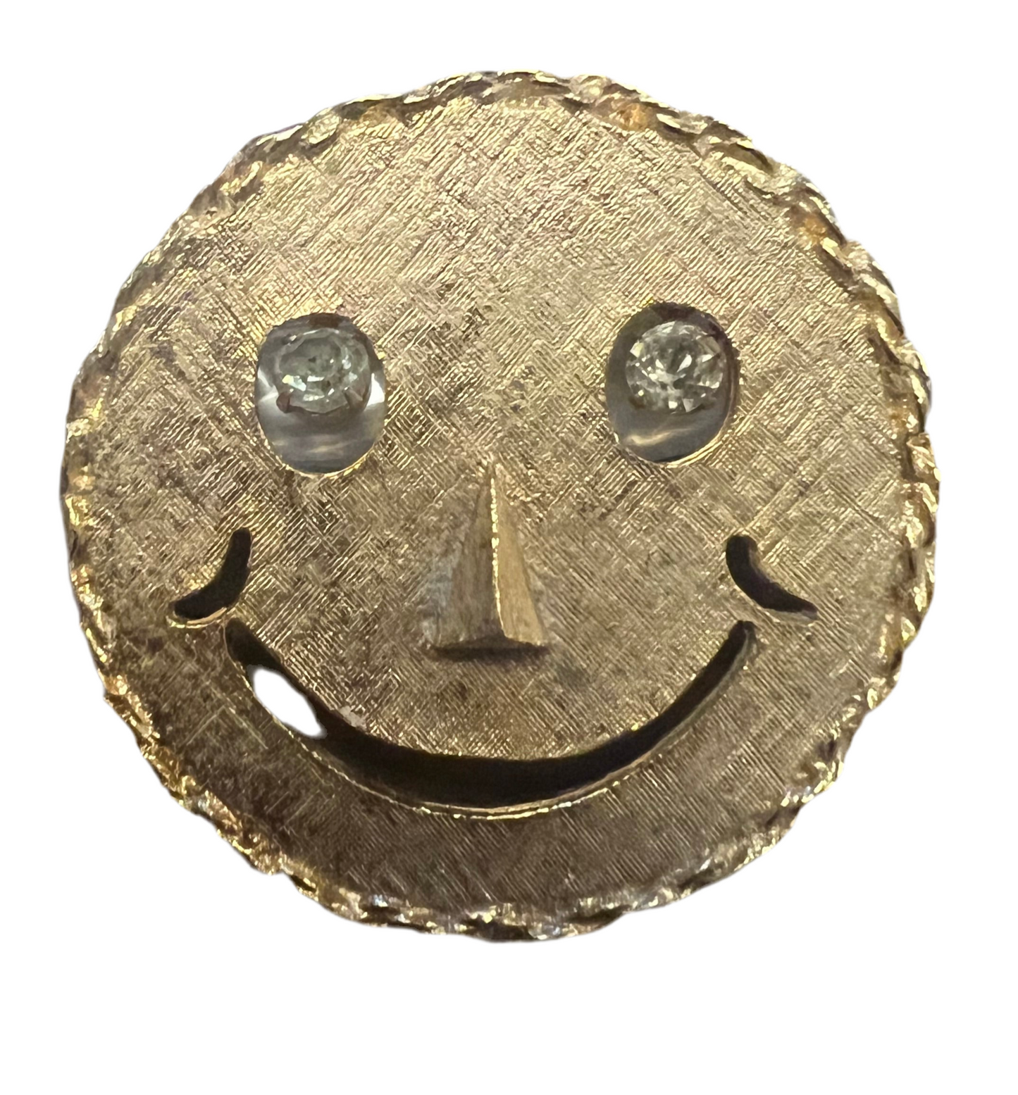 Gold-Toned Smiley Face Pendant with Rhinestone Eyes Brooch