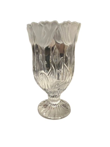 Tulip Motif Hurricane Block Lead Crystal Vase