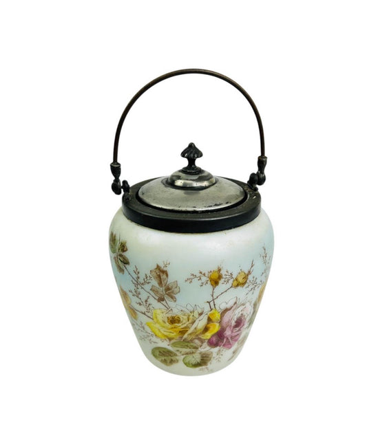 Antique Victorian Satin Glass Biscuit Jar