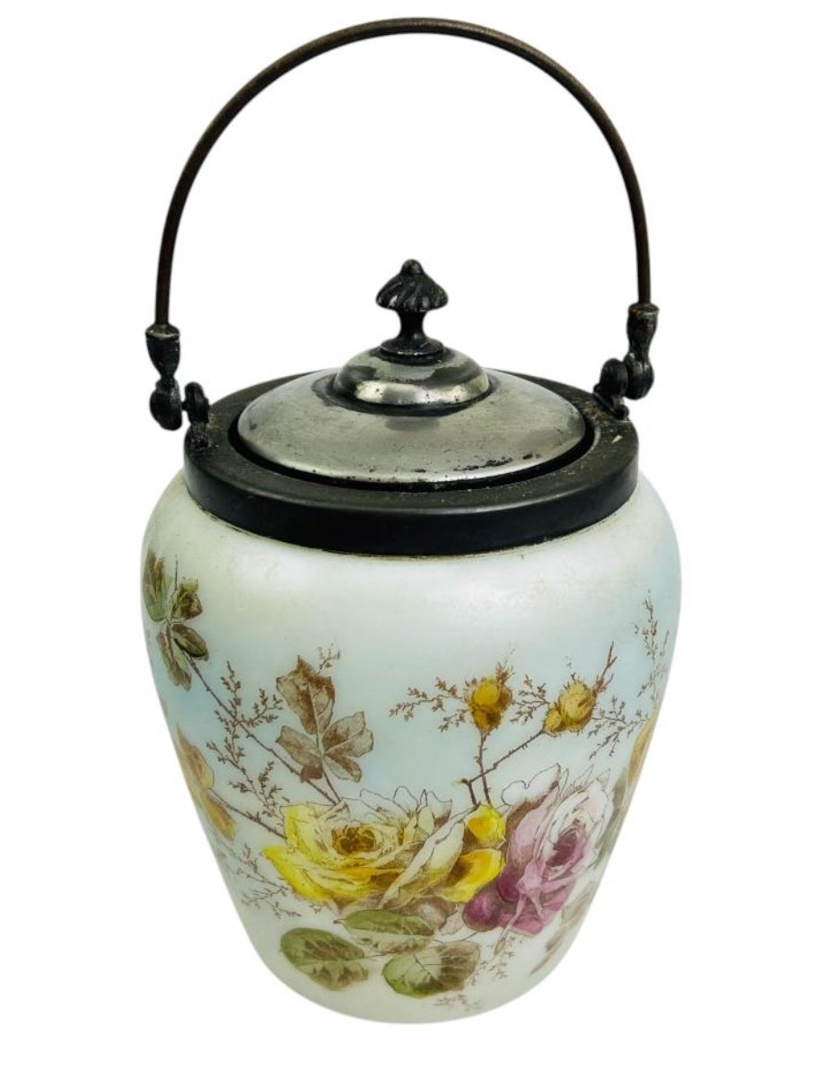 Antique Victorian Satin Glass Biscuit Jar