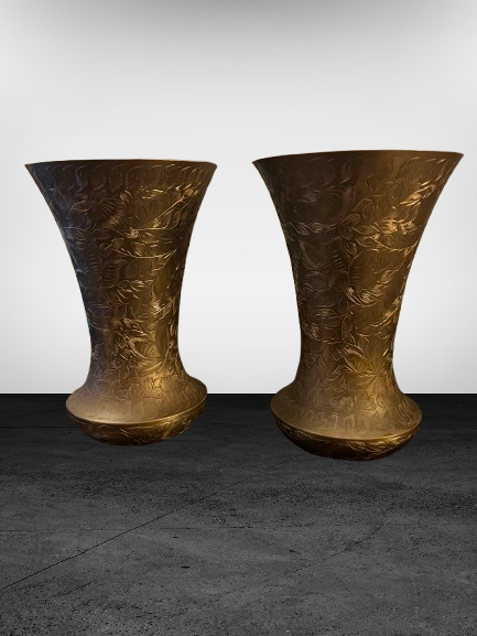 Solid Brass Etched Floral Flower Vases