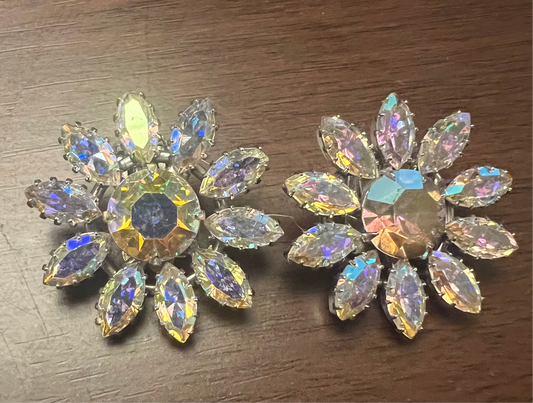 Vogue Aurora Borealis Rhinestone Floral Clip Earrings