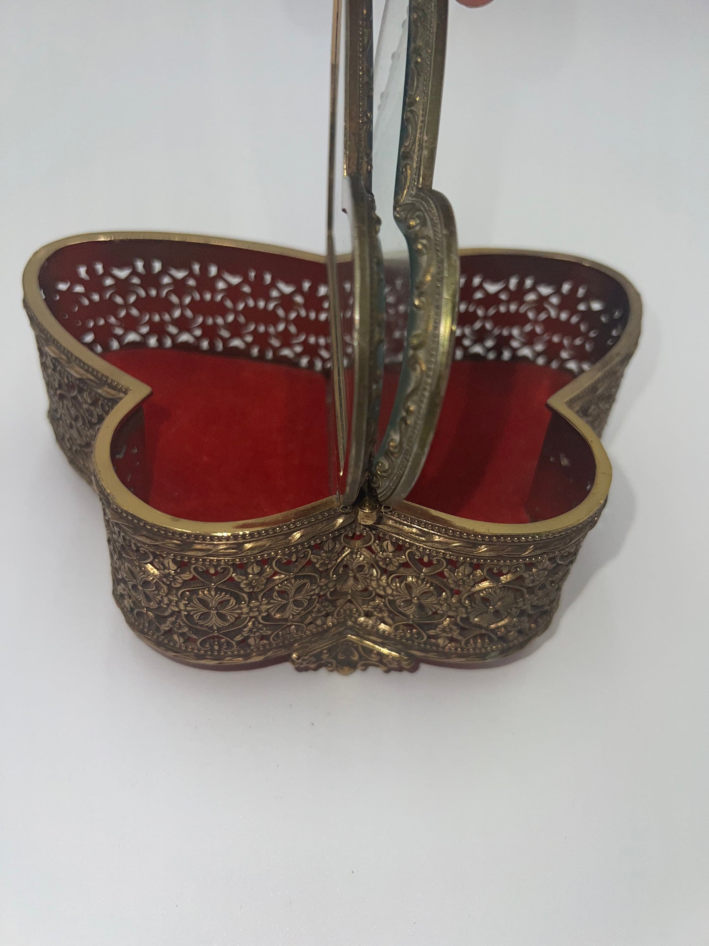 1940’s Filigree Butterfly Beveled Glass Casket Box