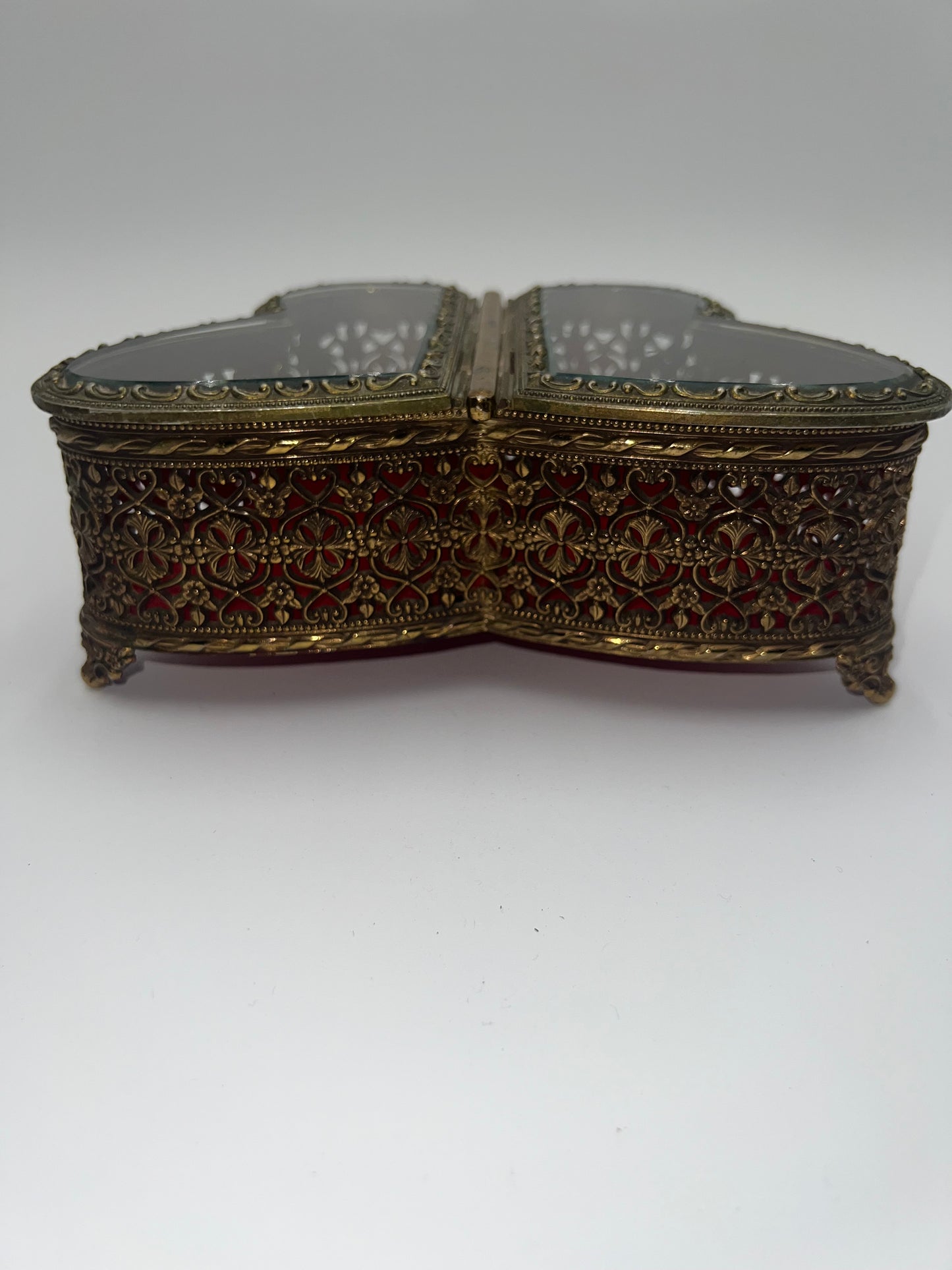 1940’s Filigree Butterfly Beveled Glass Casket Box