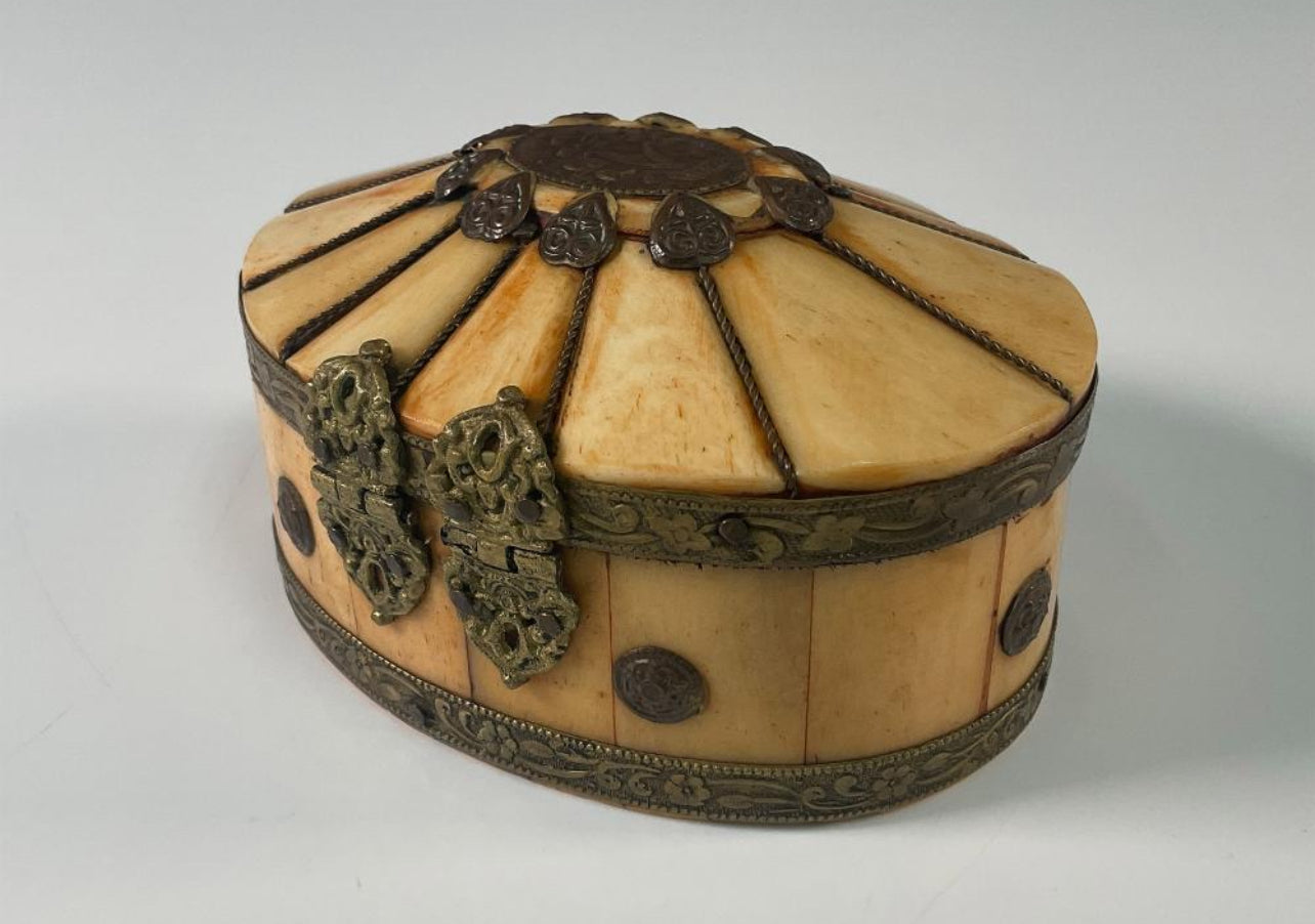 Bone Inlay Brass Trinket Box