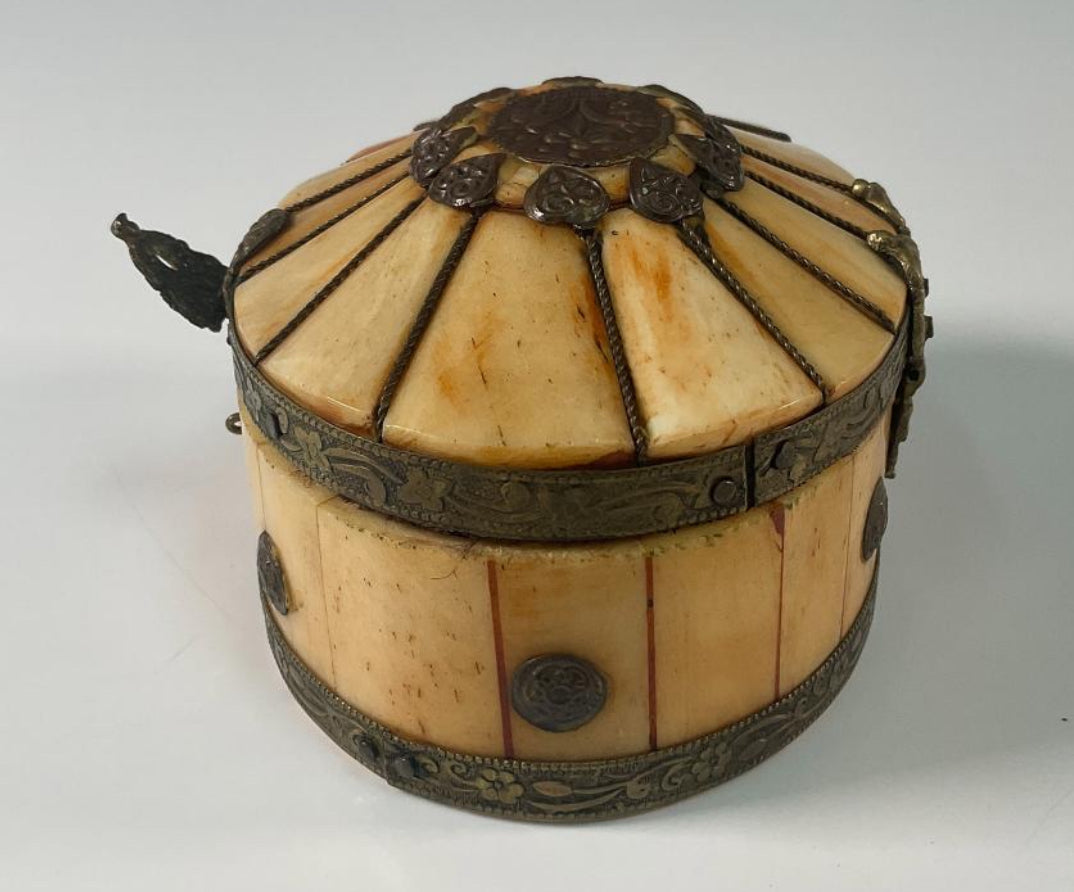 Bone Inlay Brass Trinket Box