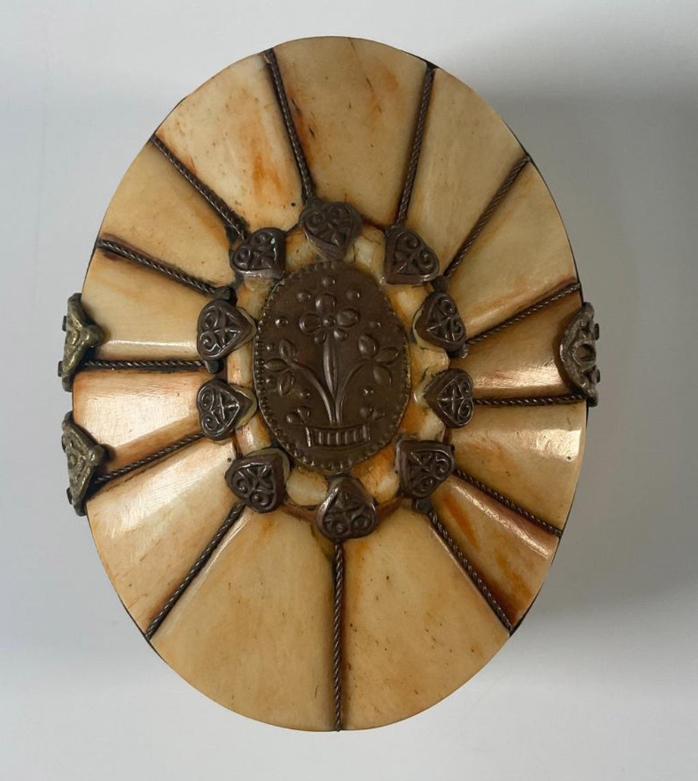 Bone Inlay Brass Trinket Box