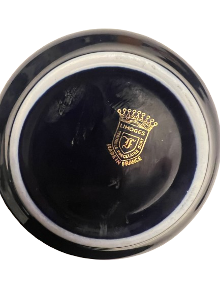 Limoges France Gilt Cobalt Porcelain Round Trinket Box